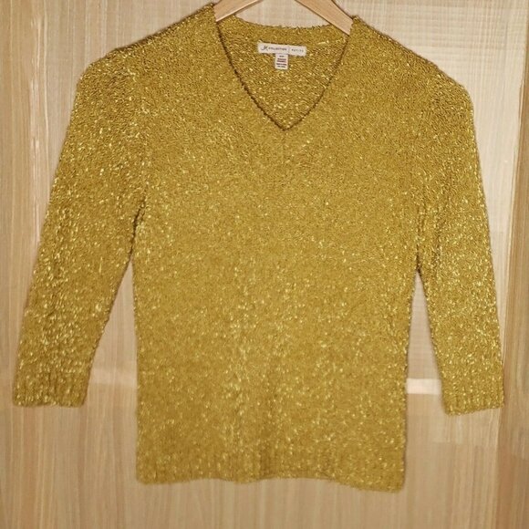JM Collection Womens Petite Gold Textured 3/4 Sleeve Sweater Small - Picture 1 of 6